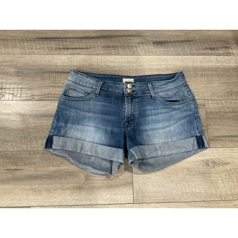 Hudson Blue Denim Cuffed Shorts Mid Rise Button Flap Pockets Size 27